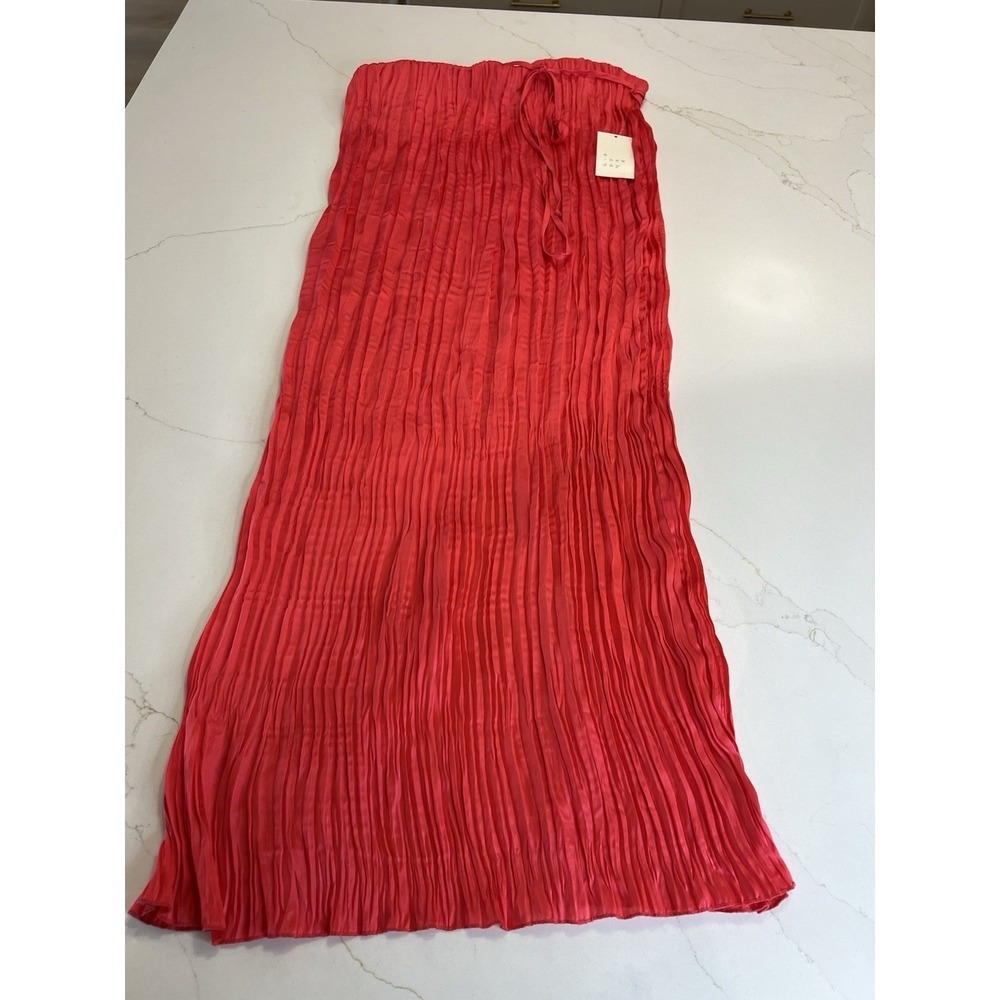 Women's Textured Crinkle Vibrant Pink Satin Midi Skirt Size XL - Picture 4 of 14